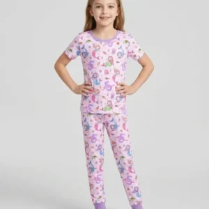 Custom Name Birthday Mermaid Bamboo Two Piece Short Sleeve Pajama Set