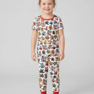 Kawaii Animals Soccer Tour 2026 Family Matching Bamboo Two Piece Short Sleeve Pajama Set