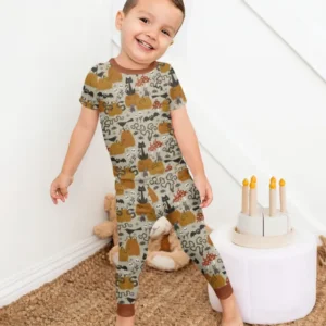 Cottagecore Halloween Cat Pumpkin Mushroom Bamboo Two Piece Short Sleeve Pajama Set