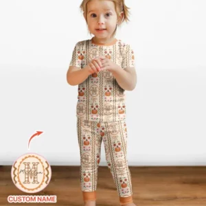 Custom Name Pumpkin Cottage Bamboo Two Piece Short Sleeve Pajama Set