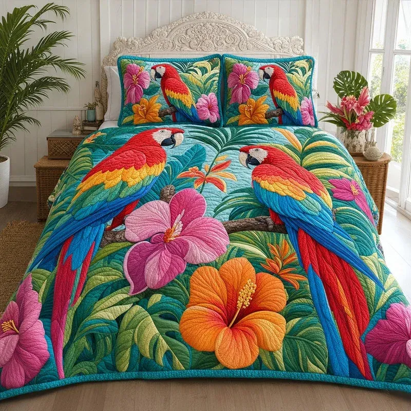 Macaw Flora Tropical Bamboo Quilt Bedding Set