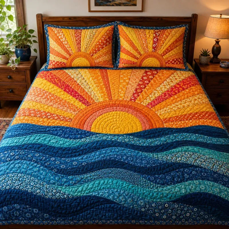 Sea Morning Glow Bamboo Quilt Bedding Set