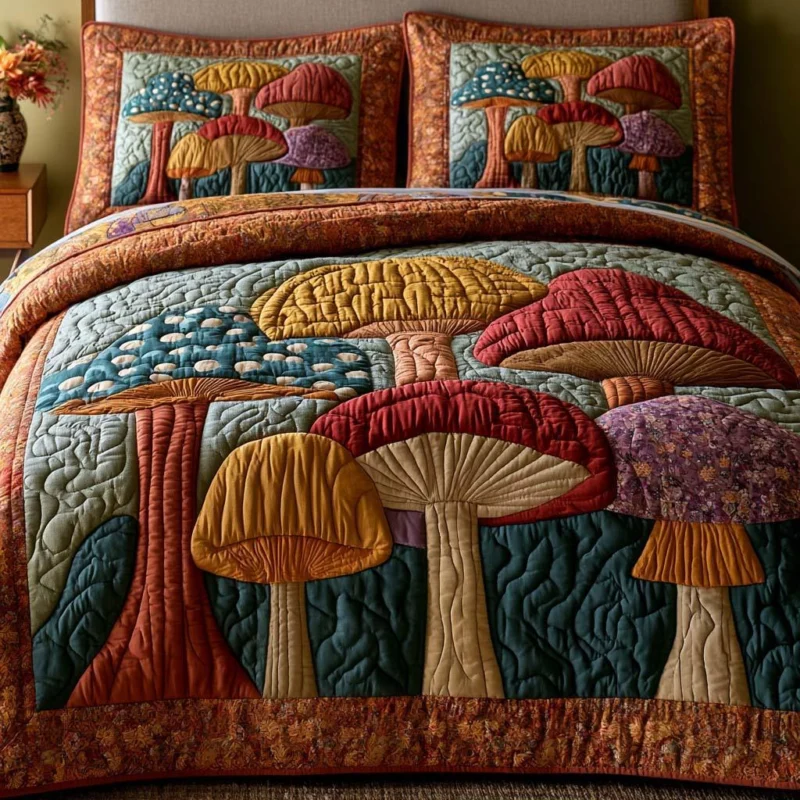 Mushroom Haven Bamboo Quilt Bedding Set