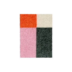 Orange, cream, pink and dark green check pattern doormat sample swatch