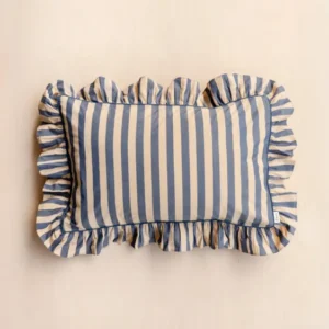 Pair of Cotton Pillowcases in Navy Stripe by TBCo with ruffled edges and soft breathable cotton for restful sleep