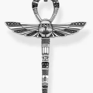 Silberfarbener Anhänger Lebenskreuz/Ankh mit Skarabäus, Flügel und schwarzer Verzierung