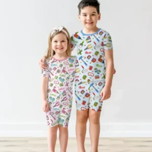 Custom Name Dad & Me Fixer Crew Bamboo Two Piece Short Sleeve Shorts Pajama Set