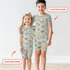 Custom Name Birthday Dachshund Bamboo Two Piece Short Sleeve Shorts Pajama Set