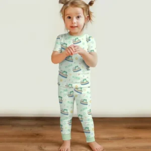 Frogs Here, Frogs There Passover Custom Name Bamboo Two Piece Short Sleeve Pajama Set