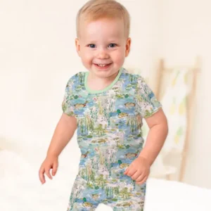 Watercolor Mallard Duck Bamboo Two Piece Short Sleeve Shorts Pajama Set