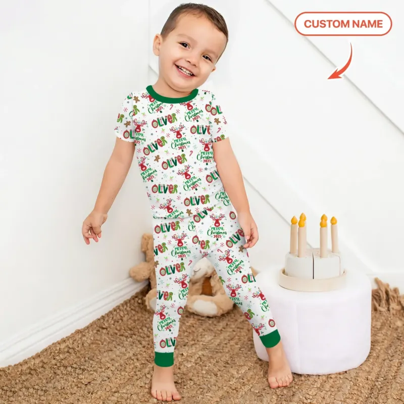 Custome Name "Whimsical Little Green" Two Piece Short Sleeve Pajama Set , Custome Name "Whimsical Little Green" Two Piece Short Sleeve Pajama Set - 12-18M