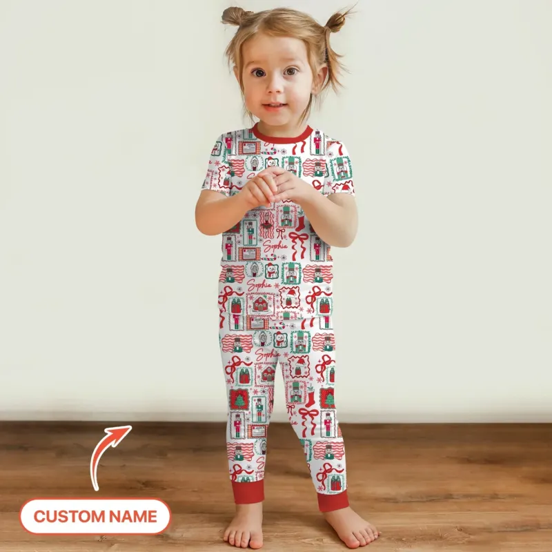 Personalized Nutcracker Parade Two Piece Short Sleeve Shorts Pajama Set , Personalized Nutcracker Parade Two Piece Short Sleeve Shorts Pajama Set - 12-18M