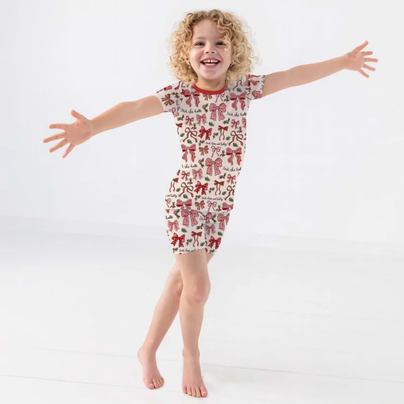Coquette Christmas Bows Bamboo Two Piece Short Sleeve Shorts Pajama Set