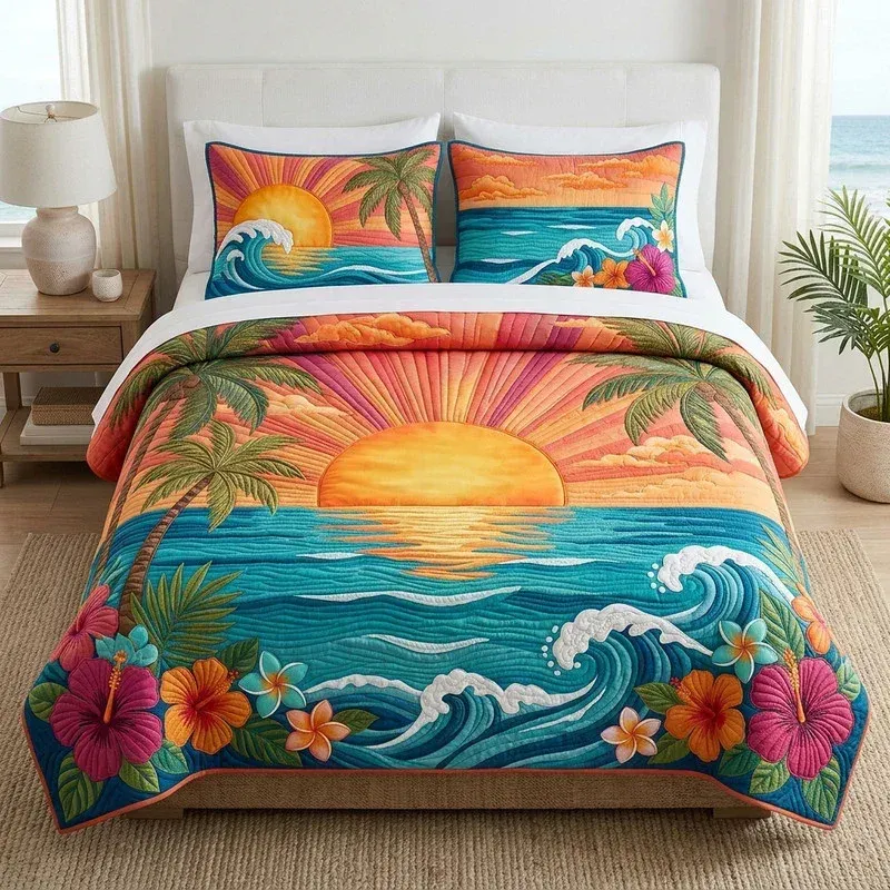 Paradise Island Sunset Bamboo Quilt Bedding Set