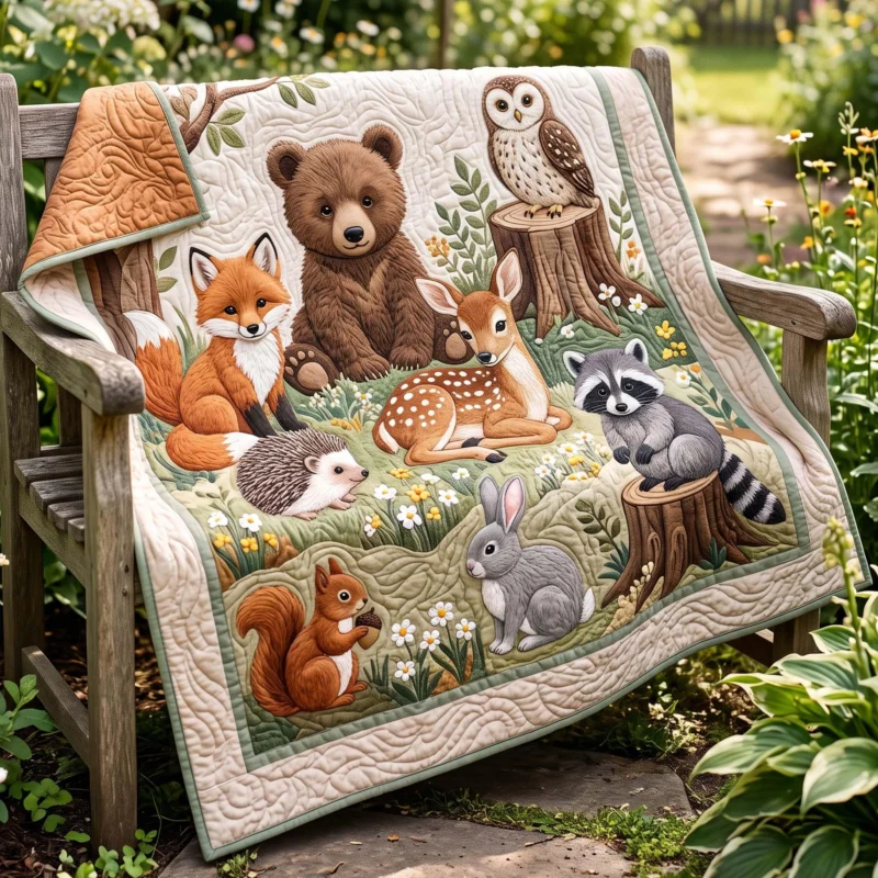 Peaceful Forest Friends Bamboo Quilt Blanket