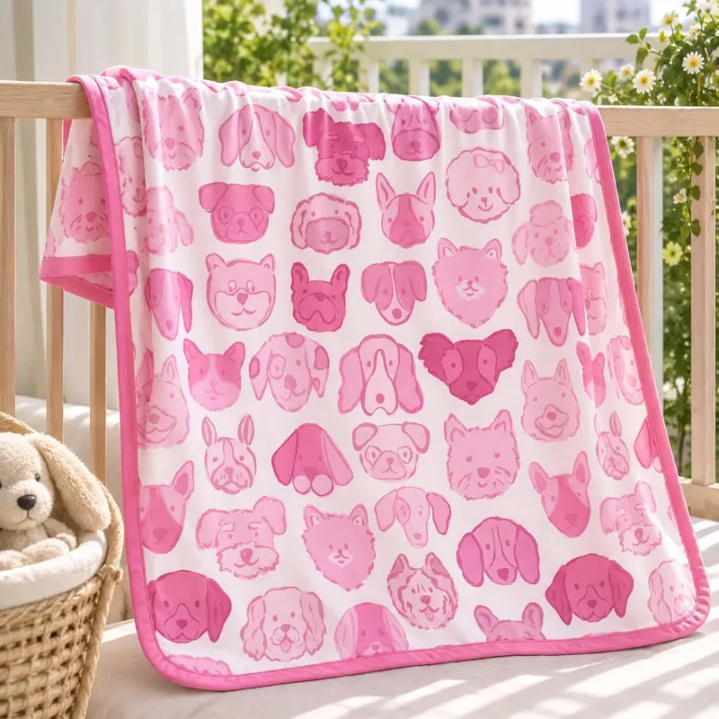 Pink Puppy Faces Bamboo Blanket