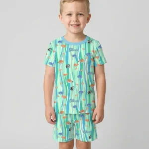Custom Name Summer Beach Bamboo Two Piece Short Sleeve Shorts Pajama Set