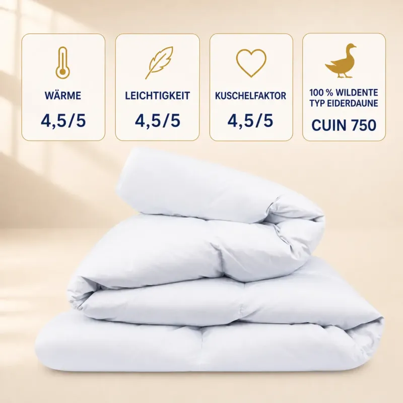 Weiße Premium Daunendecke mit Wildentenflaum Typ Eiderdaune