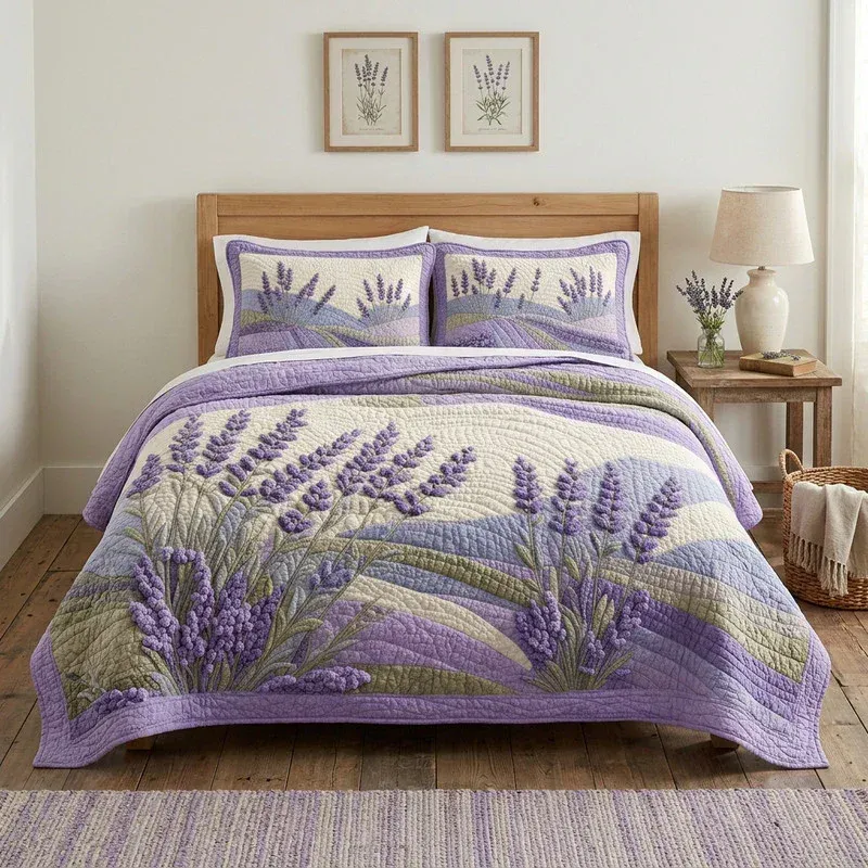 Purple Lavender Bamboo Quilt Bedding Set