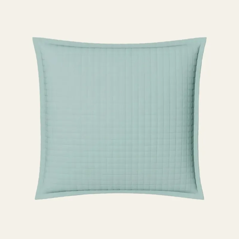Ann Gish Ready-to-Bed 2.0 quilted sham in seafoam with grid-stitched pattern and flange border.