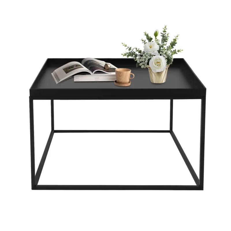 One Home Beistelltisch Schwarz Matt Quadratisch Metall Tablett Kleiner Tisch mit Rahmen für Wohnzimmer