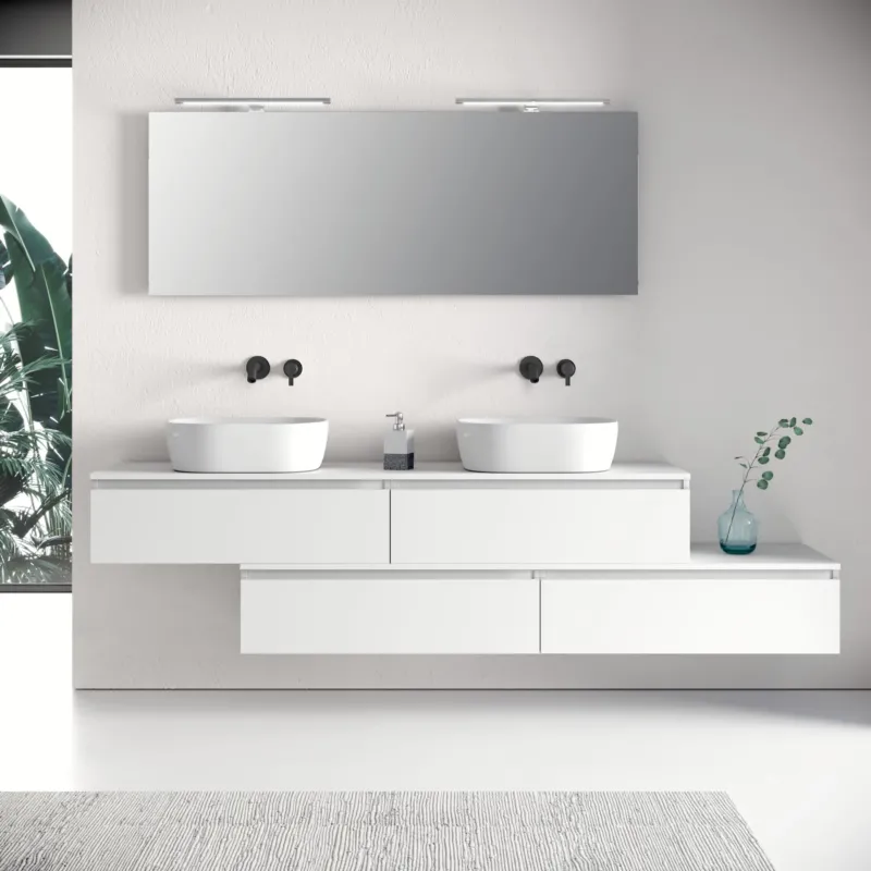 Composizione doppio lavabo 9 pezzi YOKA bianco opaco
