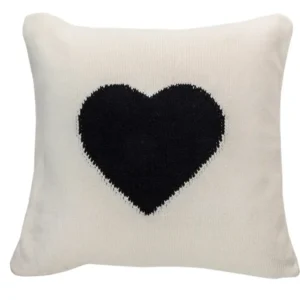 Amoroso Black Heart White Decorative Pillow 20"x20"