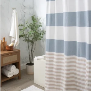 Stripe Shower Curtain Blue Natural Cotton