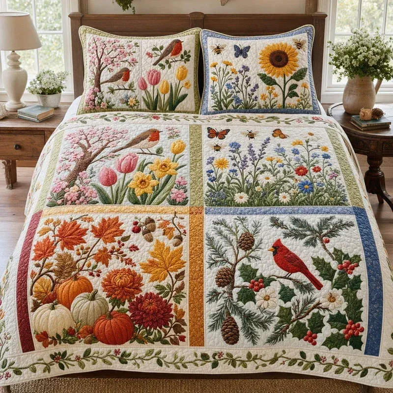 Seasons Floral Bamboo Quilt Bedding Set