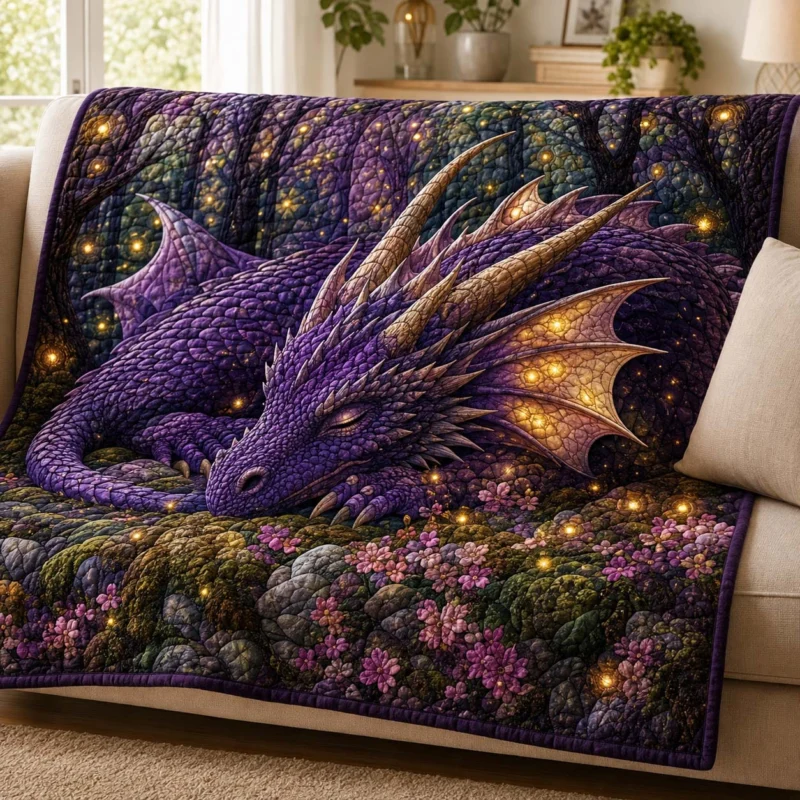 Sleeping Purple Forest Dragon Bamboo Quilt Blanket