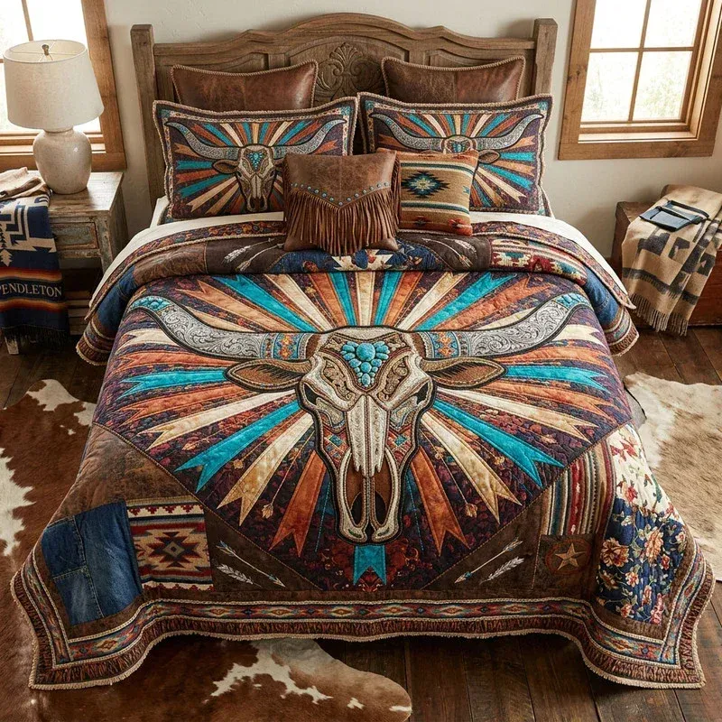 Southwest Radiance Steer Bamboo Quilt Bedding Set