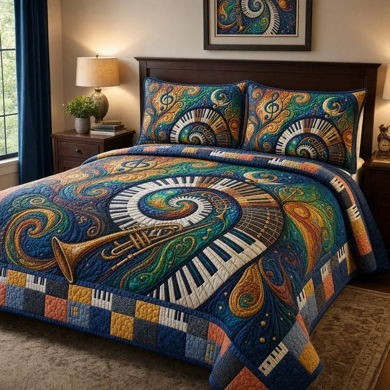Spiral Key Symphony Bamboo Quilt Bedding Set