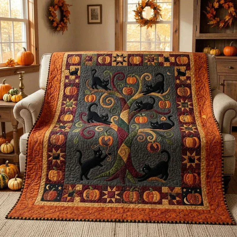 Spooky Feline Bamboo Quilt Blanket