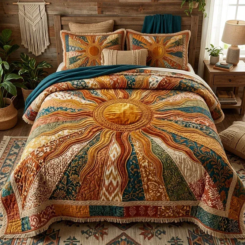 Sunburst Boho Bamboo Quilt Bedding Set