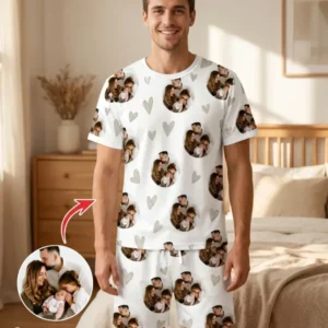 Custom Face All Over Print Bamboo Men Short Sleeve Short Pajama Set