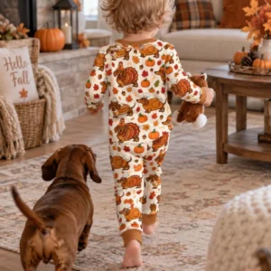 Thanksgiving Dachshund Feast Bamboo Two Piece Long Sleeve Pajama Set