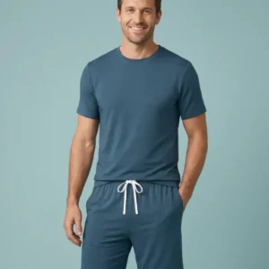 Solid Color Bamboo Men Short Sleeve Short Pajama Set