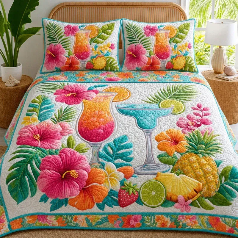 Tropical Cocktail Bamboo Quilt Bedding Set
