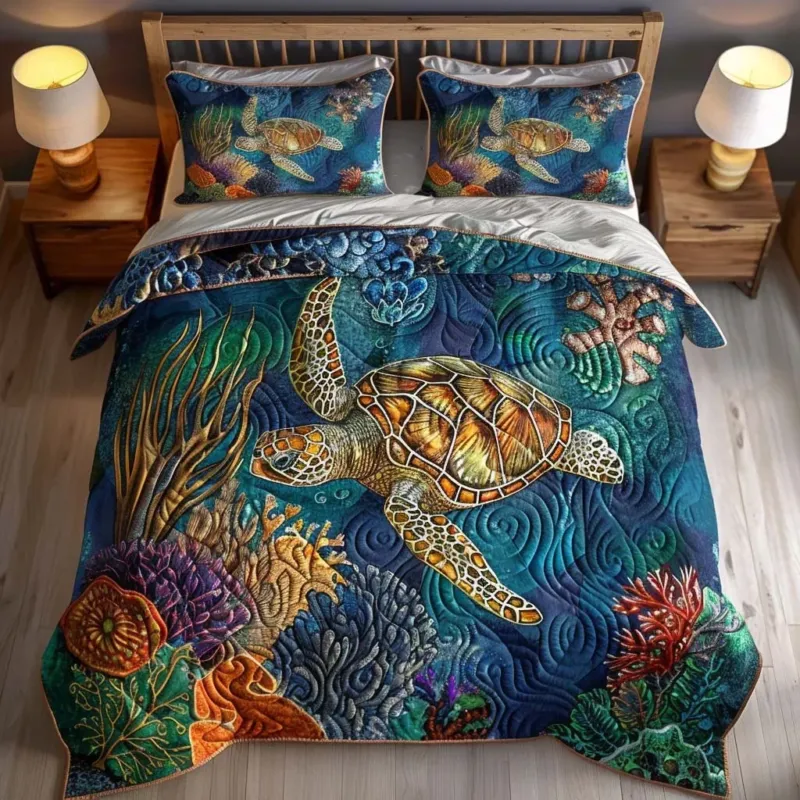 Turtle Drift Bamboo Quilt Bedding Set