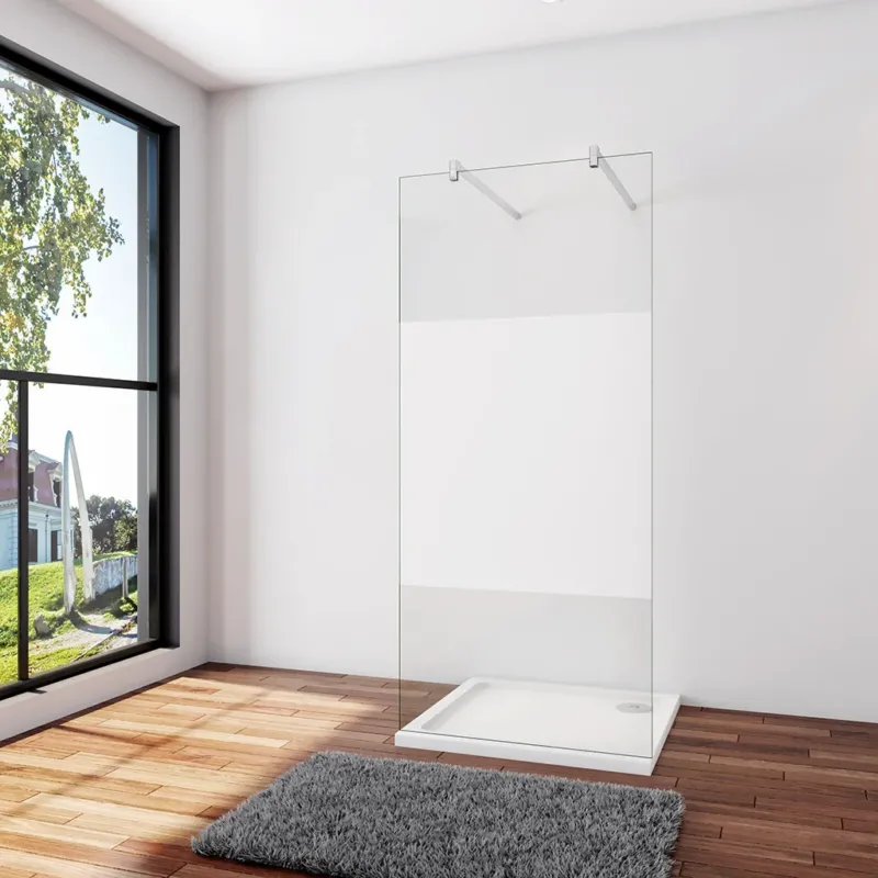 Walk In Duschwand Dusche 107.7 x 200 cm 10mm Glas mit Glasschutzfolie Stabistange 140 cm Duschwänd