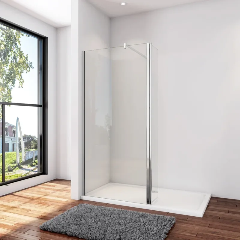 Duschabtrennung Duschwand 80+40 x H.200 cm 8mm NANO Glas Stabistange 140 cm Aluminium Duschhaus