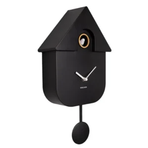 Karlsson Kuckucksuhr Wanduhr in Schwarz, hausförmig mit Zeigern und Pendel