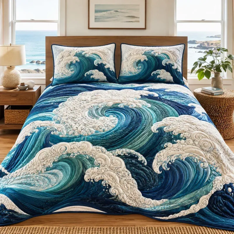 Wave Journey Bamboo Quilt Bedding Set