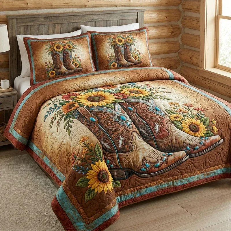 Western Boots Bamboo Quilt Bedding Set