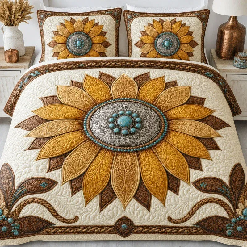 Western Sunflower Bamboo Quilt Bedding Set
