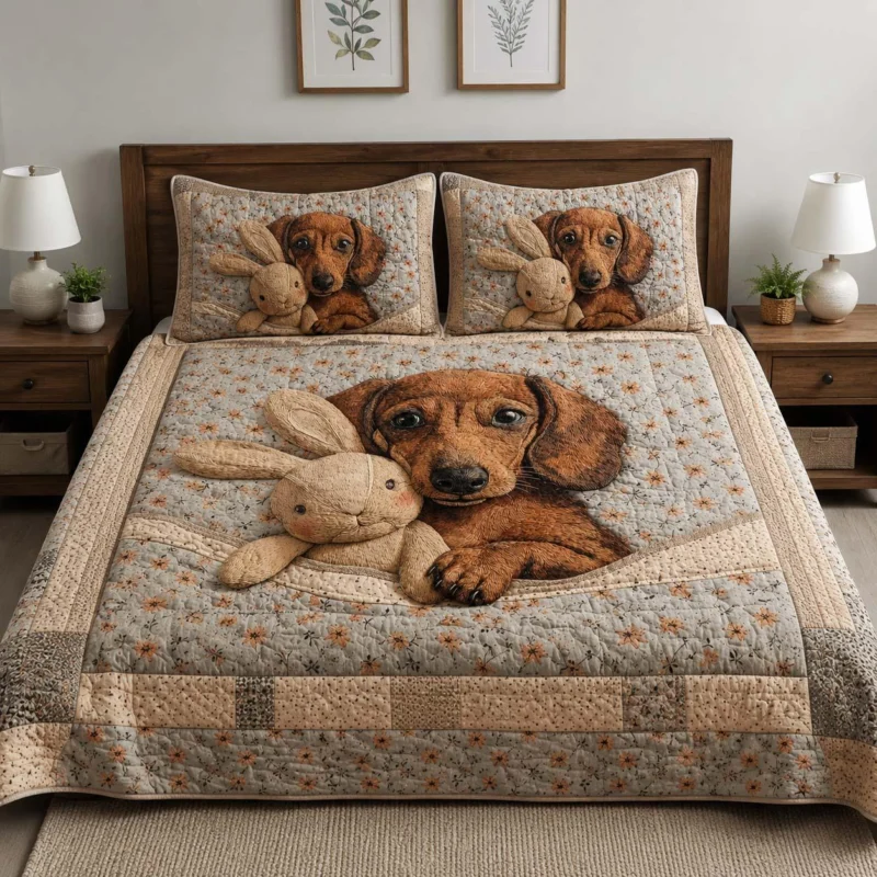 Wiener Love Bamboo Quilt Bedding Set