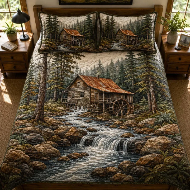 Woodland Log Cabin Bamboo Quilt Bedding Set