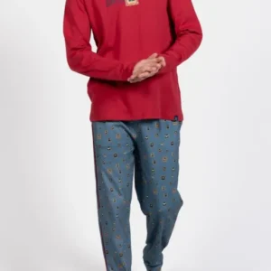 Pyjama long Homme Cadre Rouge et Bleu 1