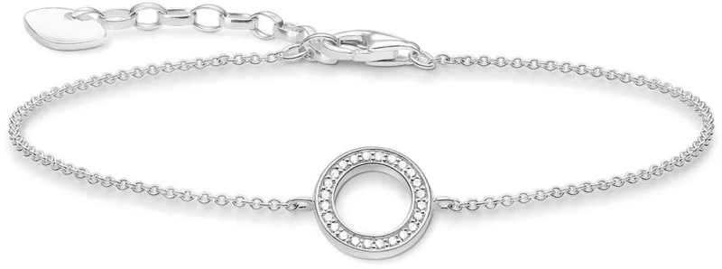 Silbernes Armband mit Kreis-Anhänger und Steinchen, feine Kette
