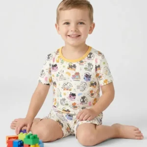 Funny Cat Love Scientist Bamboo Two Piece Short Sleeve Shorts Pajama Set